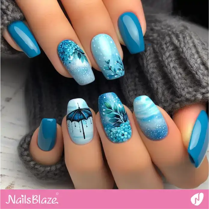 Winter Blue Watercolor Nails | Paint Nail Art - NB2232